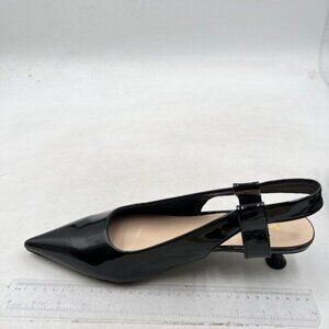 YDN Women's Patent Pointed Toe Slingback Kitten Low Heel Pumps Black Sandals
